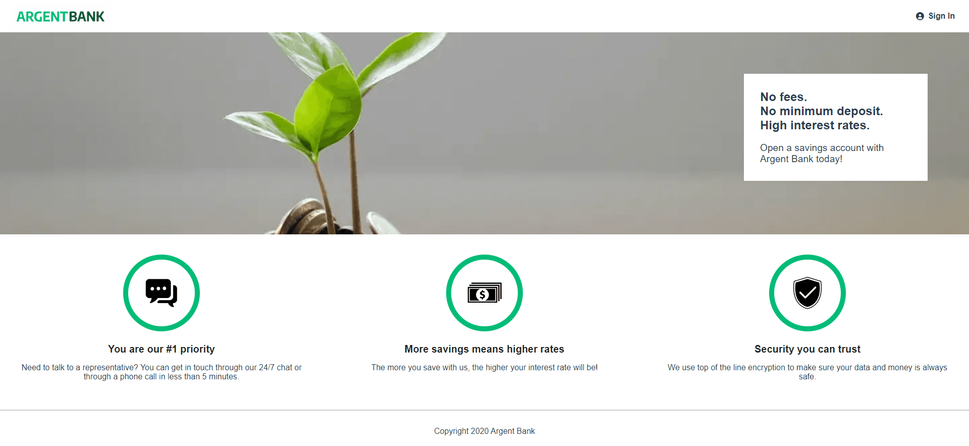 Page d'accueil du site Argent Bank